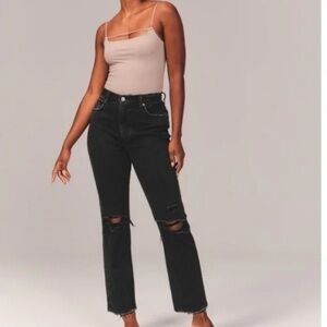 Abercrombie & Fitch, The Ankle Straight Ultra High Rise Jeans, Black, 25/0 Short